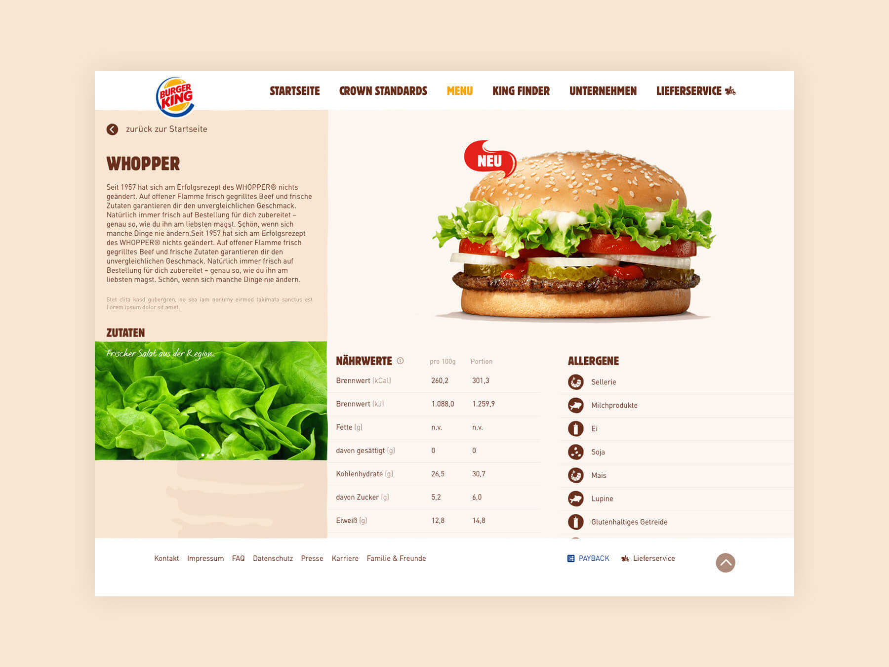 Referenzbild BURGER KING® Website