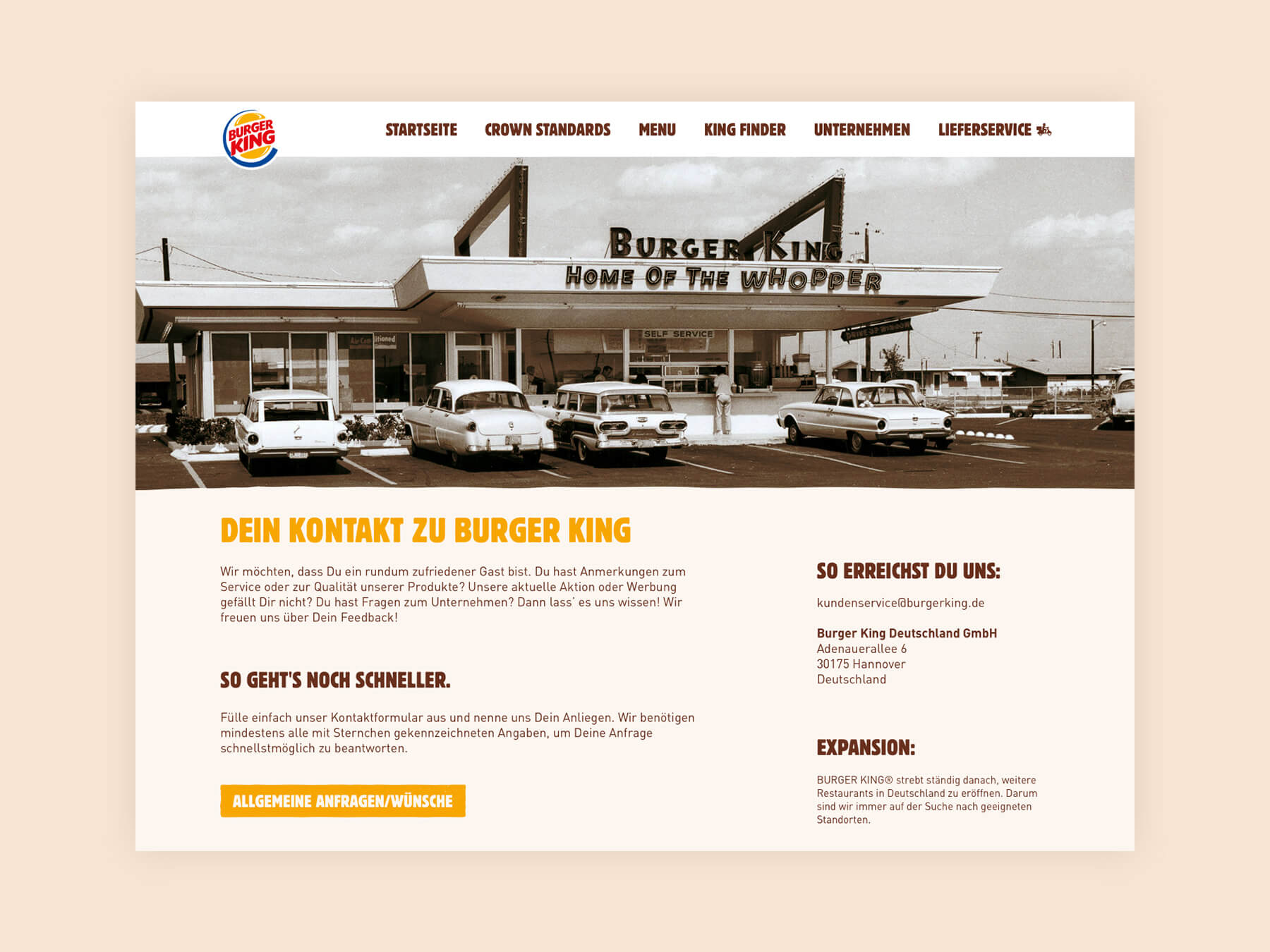 Referenzbild BURGER KING® Website